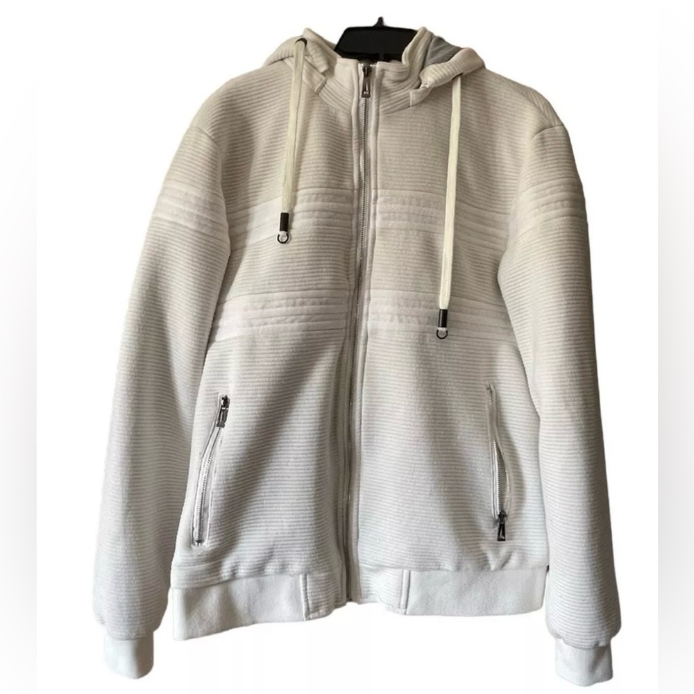 Platini Women’s LARGE Full ZIP Off White Detachable Hoodie Pockets Jacket